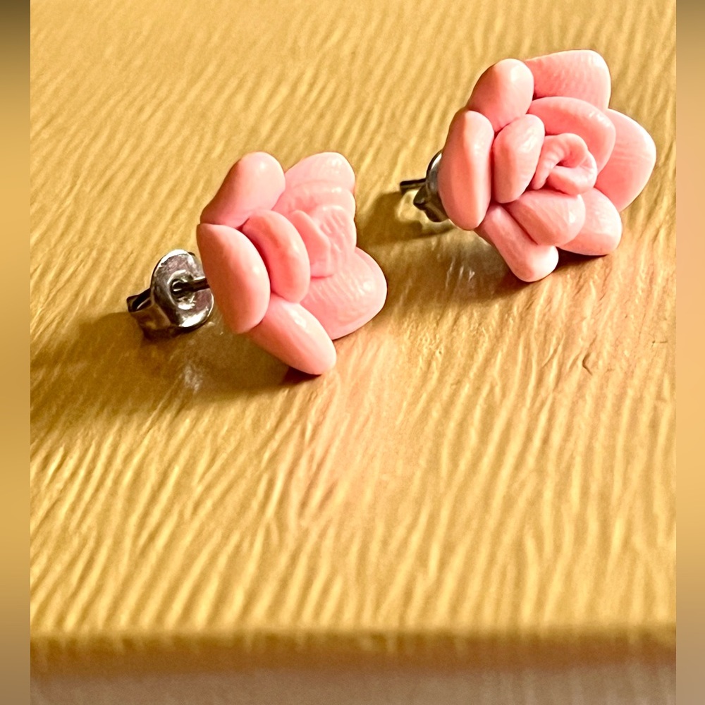 Perfectly Pink Rose Stud Earrings